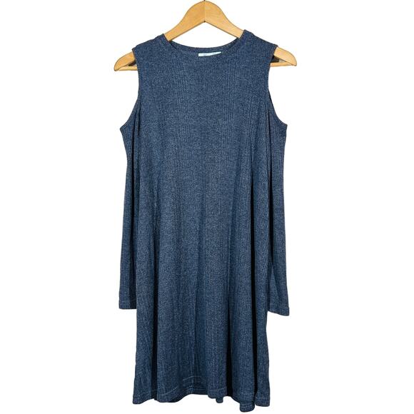 NEW! She + Sky Cold Shoulder Jersey Dress Knit Stripe Crewneck Shift - S - Picture 1 of 5